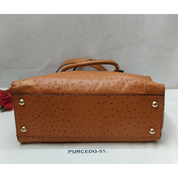 Michael Kors Hamilton Brown Leather Ostridge Embossed Lock Satchel Shoulder Bag - Picture 7 of 16